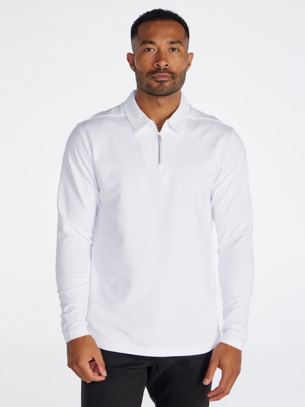 BYLT Basics Lux Long Sleeve Zip Polo Men's XL Long Sleeve Athleisure White